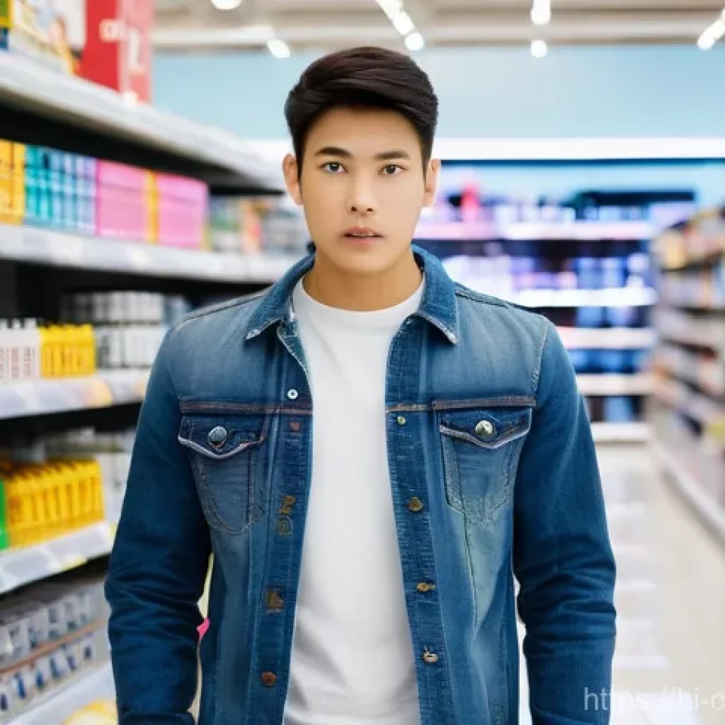 소비자 감정 피로도 - **Prompt:** A young adult, around 20 years old, male or female, stands in a brightly lit, modern ele...