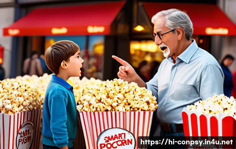 심리적 요소를 고려한 가격 책정 - " The parents are discussing the options, with the father pointing towards the "Large Popcorn" optio...