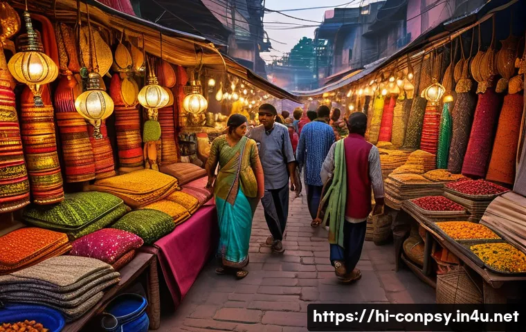 소비자 감정과 가격 비교 - A vibrant marketplace scene in India during the evening, filled with diverse shoppers experiencing a...