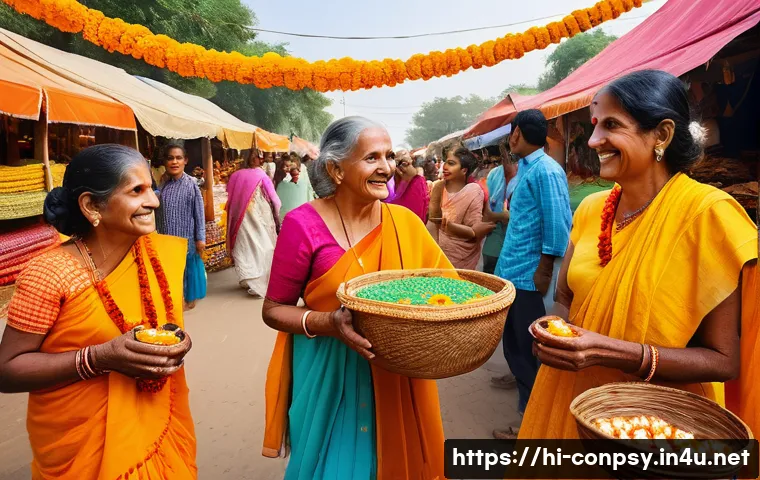 소비자의 감정적 선택 이유 분석 - A warm, inviting Indian marketplace scene during a traditional festival, showcasing a joyful family ...