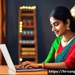 Home 20 감정 기반의 할인 효과 - A vibrant digital marketing scene showcasing an Indian shopper browsing an online shopping website o...