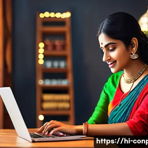 Home 32 감정 기반의 할인 효과 - A vibrant digital marketing scene showcasing an Indian shopper browsing an online shopping website o...