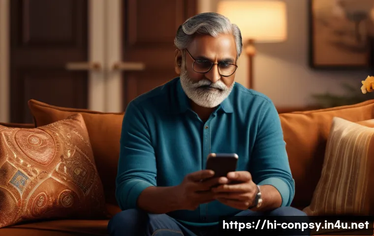 감정적 자극을 활용한 소비자 반응 - A warm, inviting scene of a middle-aged Indian man watching a heartfelt advertisement on his smartph...