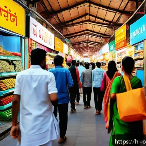 Home 30 소비자 감정의 경제적 영향 분석 - A vibrant Indian marketplace scene during a festive season, with diverse Hindi-speaking consumers jo...